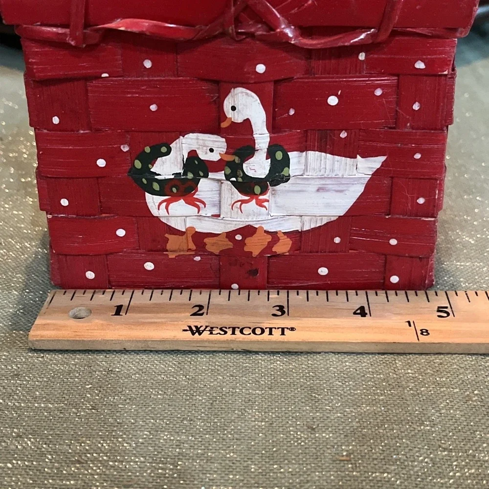 Hand Painted Picnic Christmas Red Basket  FOLK ART  Geese~Vintage